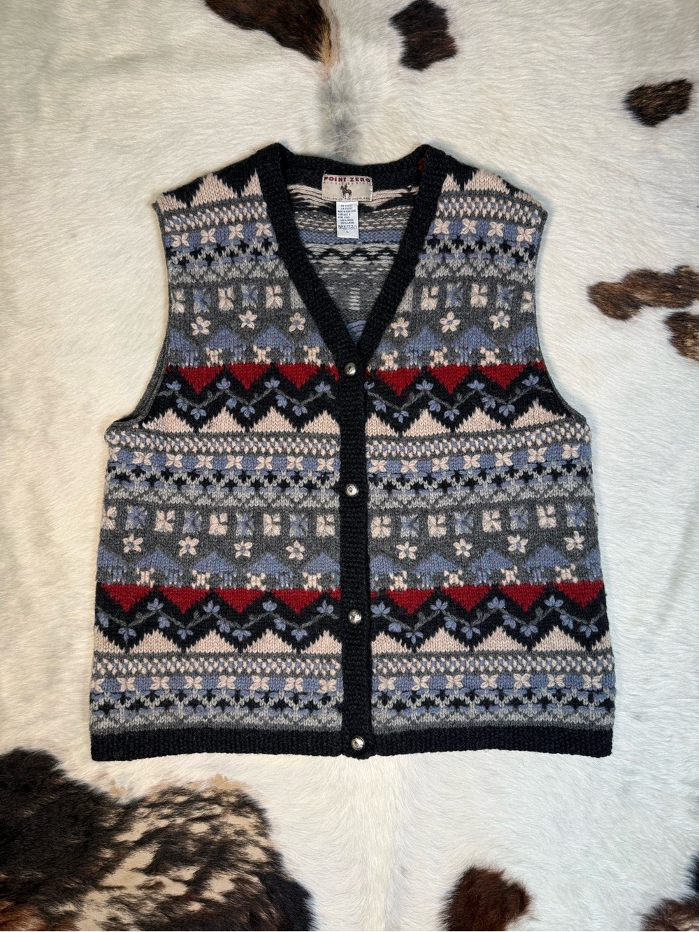 Point Zero 100% Wool Fair Isle Sweater Vest – L